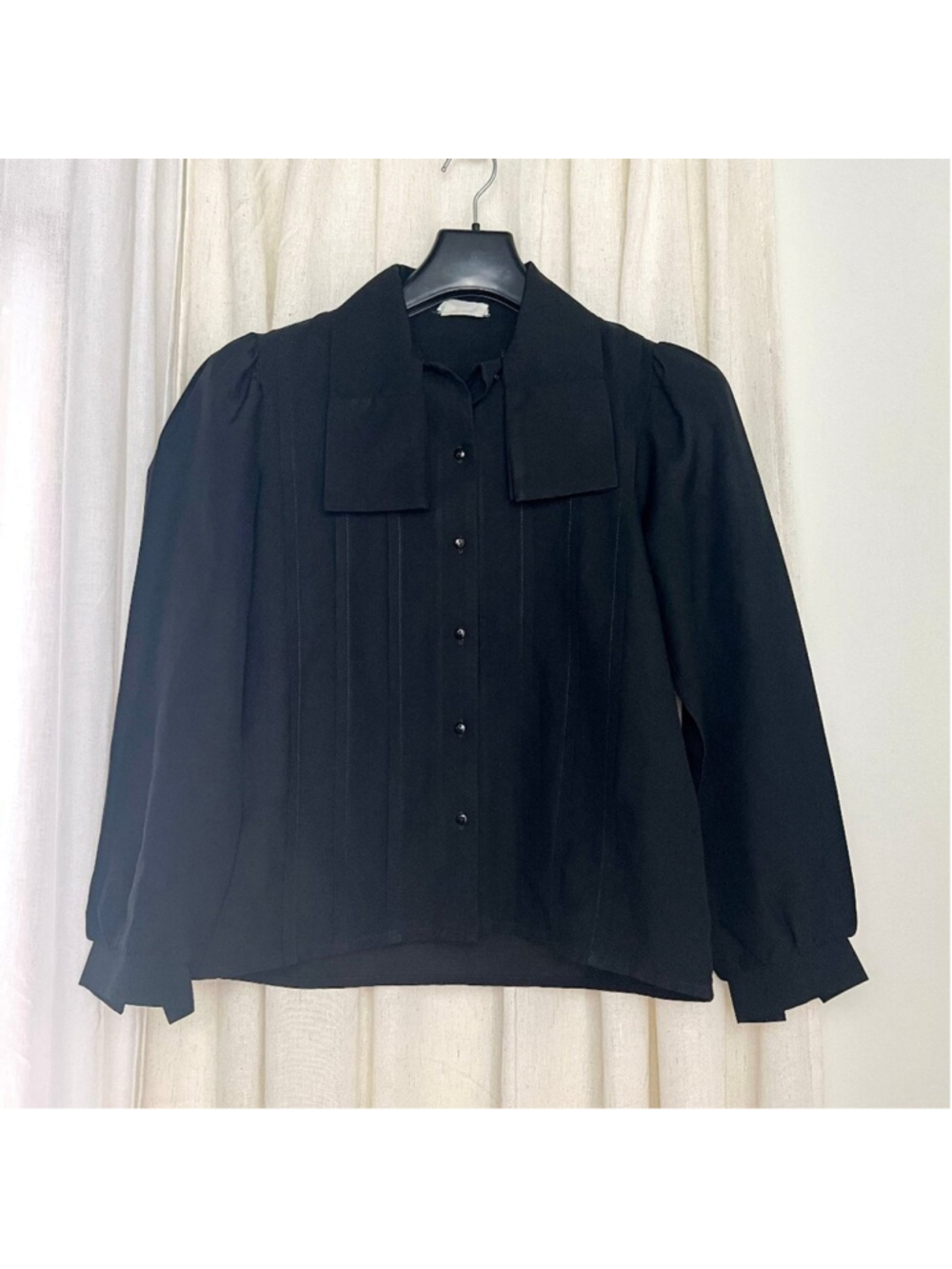 Donnkenny Retro Vintage Womens Black Button Up Pleated Blouse